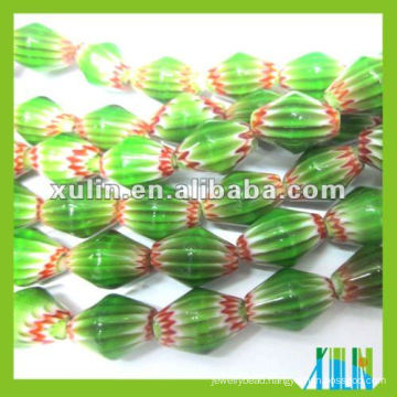 Handmade Glass Green Millefiori Chevron Bead in bulk